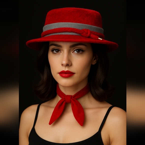 Mr. John Accessories - MR JOHN New York Paris Vintage Red Italian Fur Felt Hat Classic 1950s Hollywood